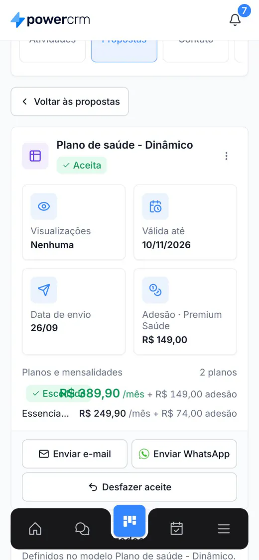 Proposta aceita no celular