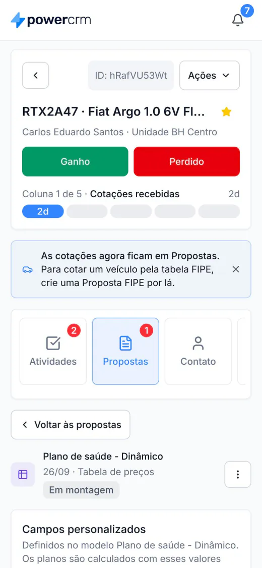 Montagem da proposta no celular