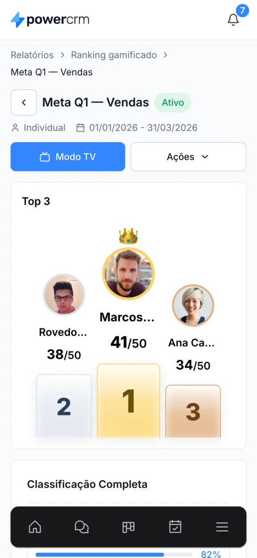 Pódio do ranking no celular