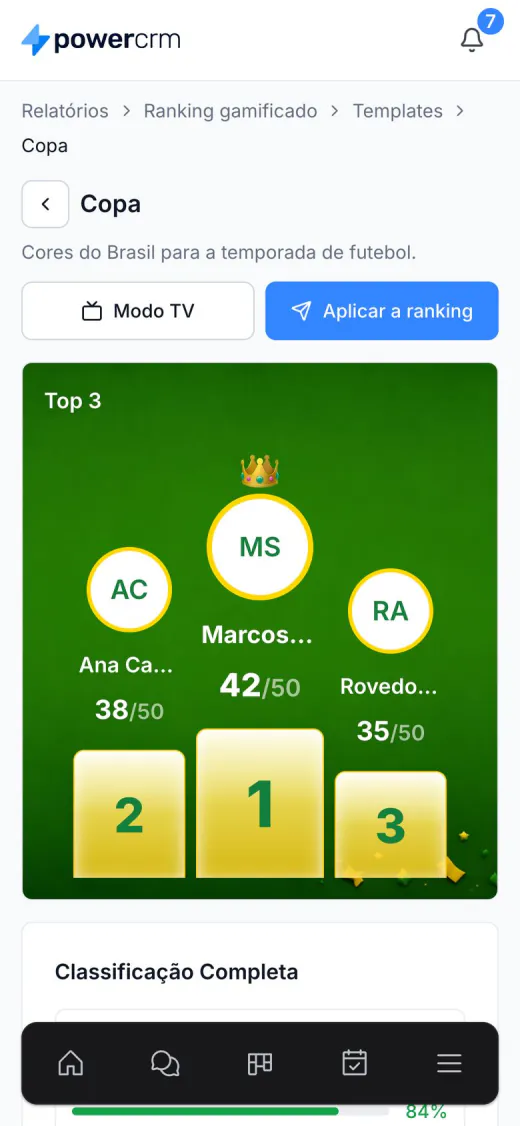 Tema Copa aplicado ao pódio no celular