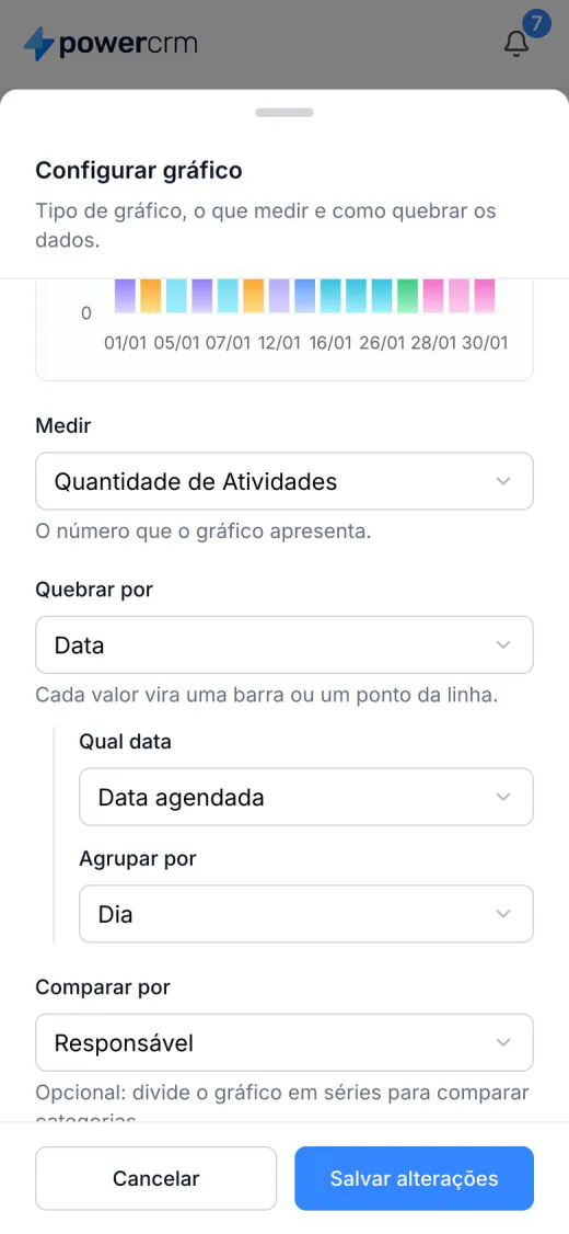 Campos Medir, Quebrar por e Comparar por no celular