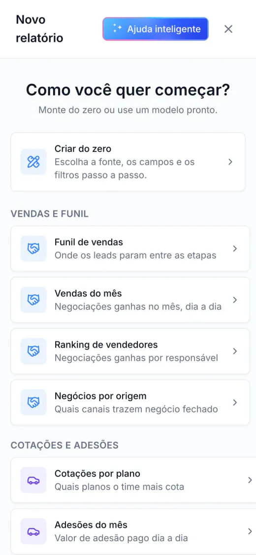 Modelos de relatório no celular
